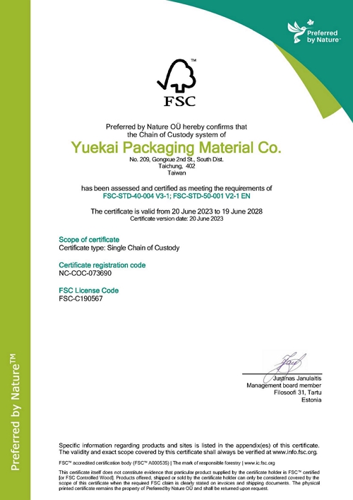 Yuekai Packaging FSC