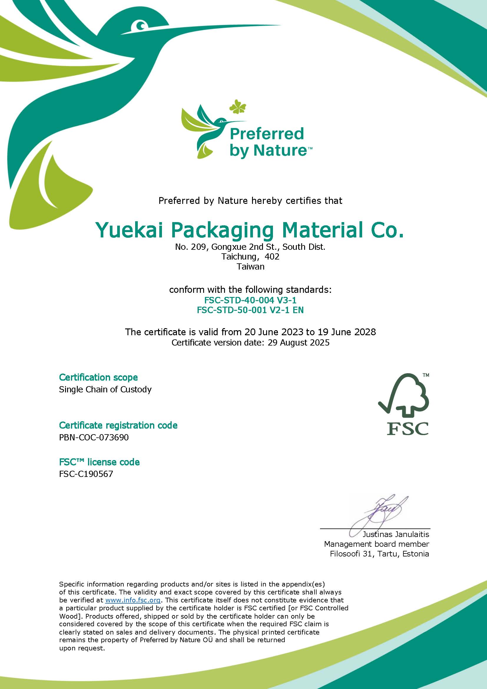 Yuekai Packaging FSC
